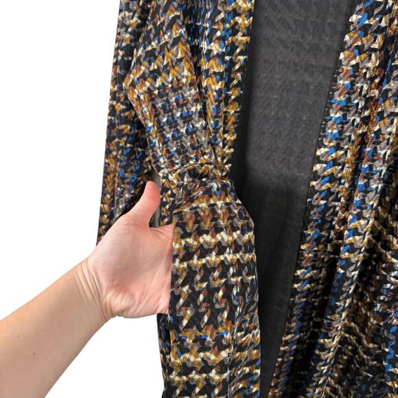 Susan Graver Liquid Knit Long Line Cardigan Sweater Houndstooth Womens Plus 1x - Picture 2 of 6